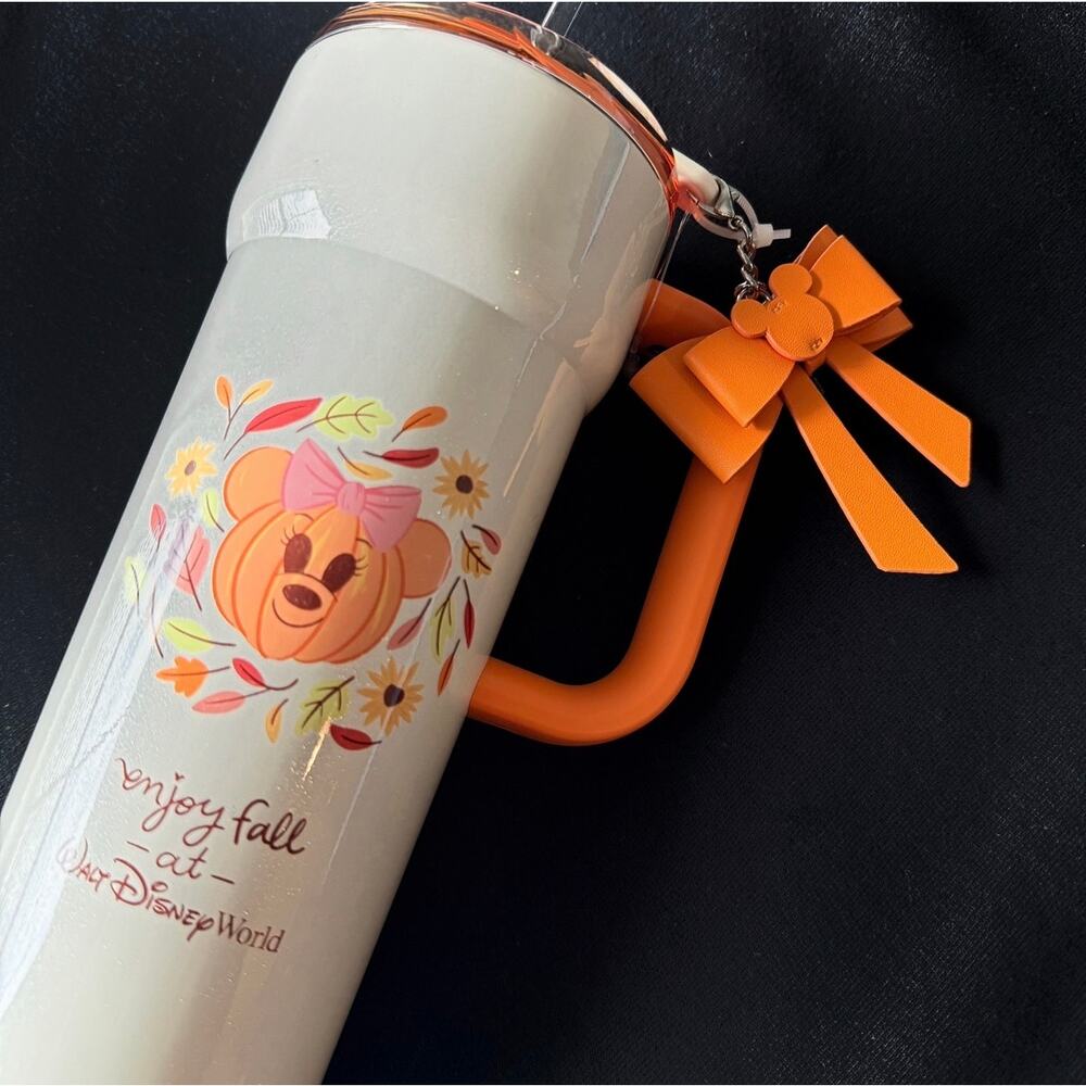Disney Park Starbucks Fall Minnie Pumpkin Tumbler Shimmer Halloween Bow Charm - Picture 4 of 13
